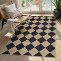 Lahome Colette Checkered Easy Jute 3x5 Outdoor Patio Rug, Washable Rugs for Entryway Diamond Indoor Outdoor Living Room Carpet, Farmhouse Neutral Non Slip Black Door Carpet for Backyard Bedroom