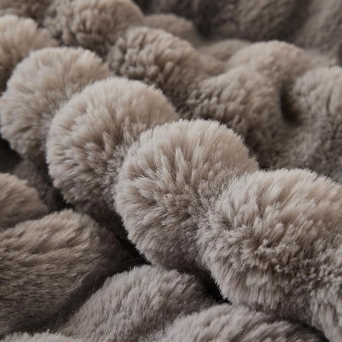 COOVA Faux Fur Throw Blanket for Couch, Cozy Soft and Fuzzy Plush Rabbit Fur Bubble Blanket for Sofa Bedroom Living Room, 60x80 Inches Grey