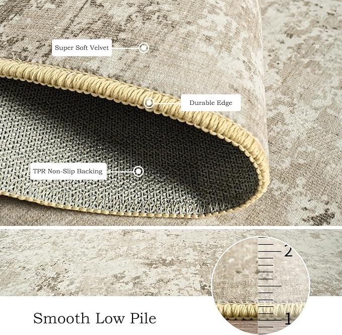 Toneed Abstract Area Rug Modern Washable Rug Soft Non Slip Rug Low Pile for Bedroom Living Room Dining Room Beige 3x5 Feet