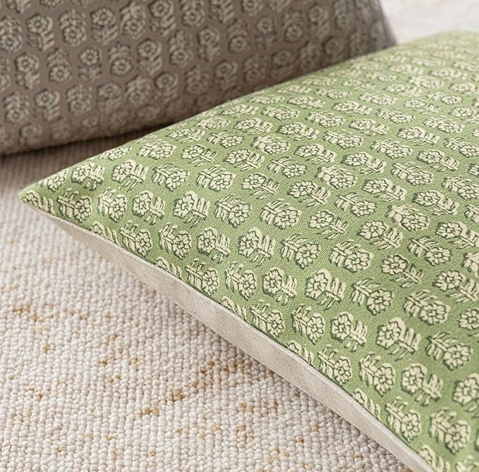 Foindtower Set of 2 Decorative Vintage Floral Print Throw Pillow Covers Neutral Modern Farmhouse Cushion Covers Boho Home Decor for Sofa Chair Couch Bedroom Living Room Outdoor,18×18 Inch,Lime Green