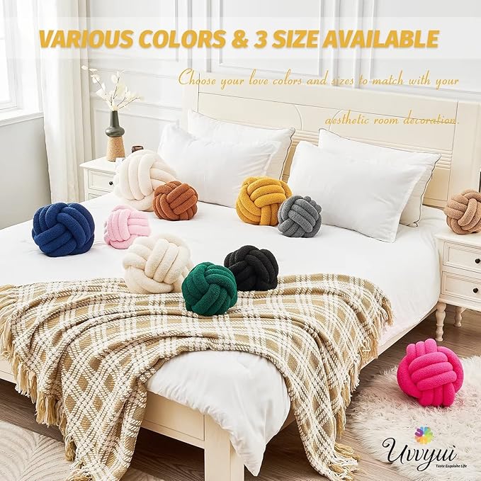 Uvvyui Knot Pillow Ball, Soft Home Decorative Pillows, Round Throw Pillow, Handmade Knotted Plush Pillow, Round Boucle Pillow Cushion (14 Inches Dark Yellow)