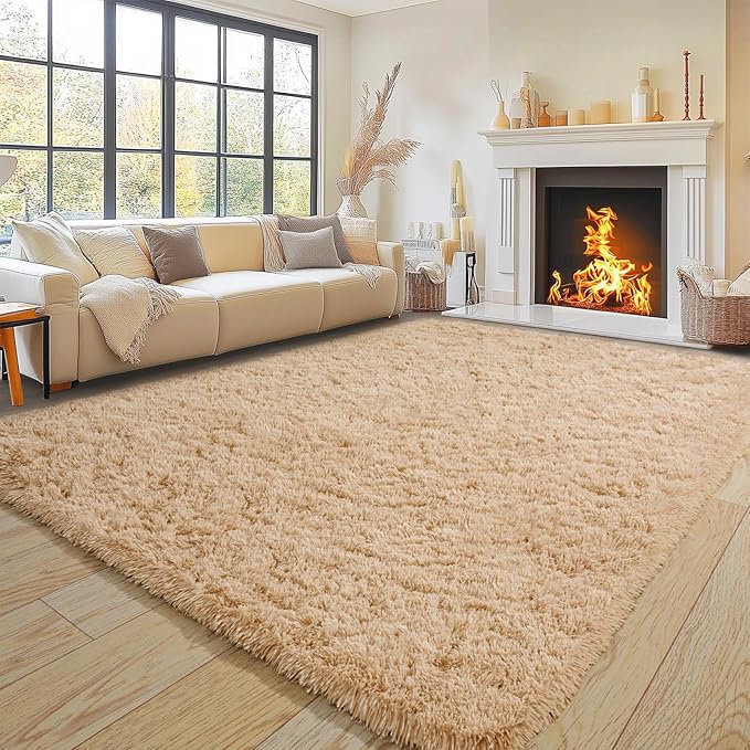 Pionblank Super Fluffy Area Rug for Living Room 5x7 Feet, Modern Indoor Shaggy Carpet, Soft Plush Non Slip Rugs for Bedroom Kids Room Cloakroom Home Decor, Camel