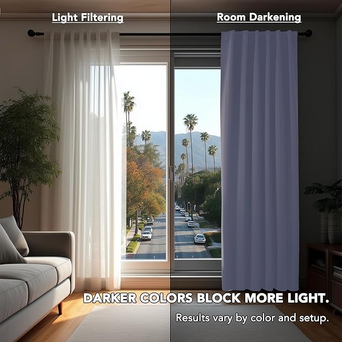 Deconovo Back Tab and Rod Pocket Blackout Curtains for Living Room Thermal Insulated Light Blocking Curtains 42Wx84L Inch Light Purple 2 Panels
