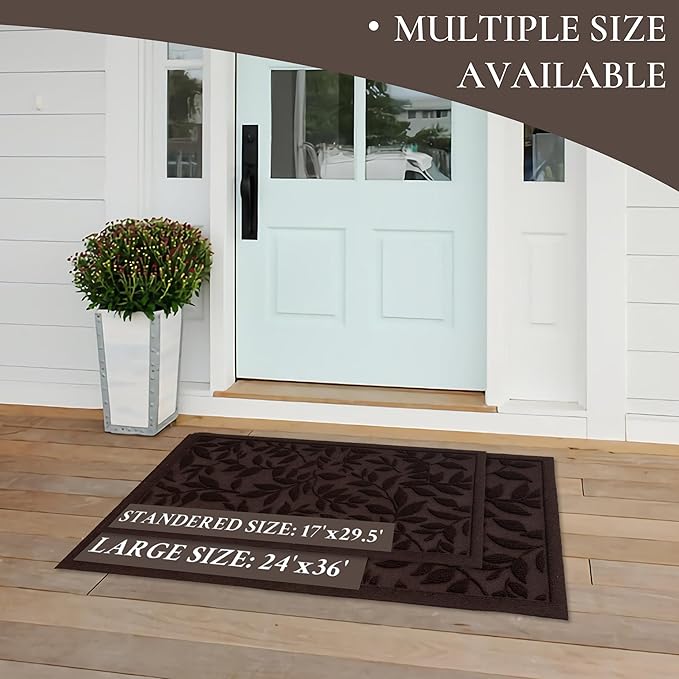 Coffee Brown Leaves Outdoor Indoor Entrance Doormats, Absorbent Durable Heavy Duty Welcome Front Door Mat,Thick Natural Rubber Back,Easy Clean Entryway Mat 23x35 Inch, Low Profile