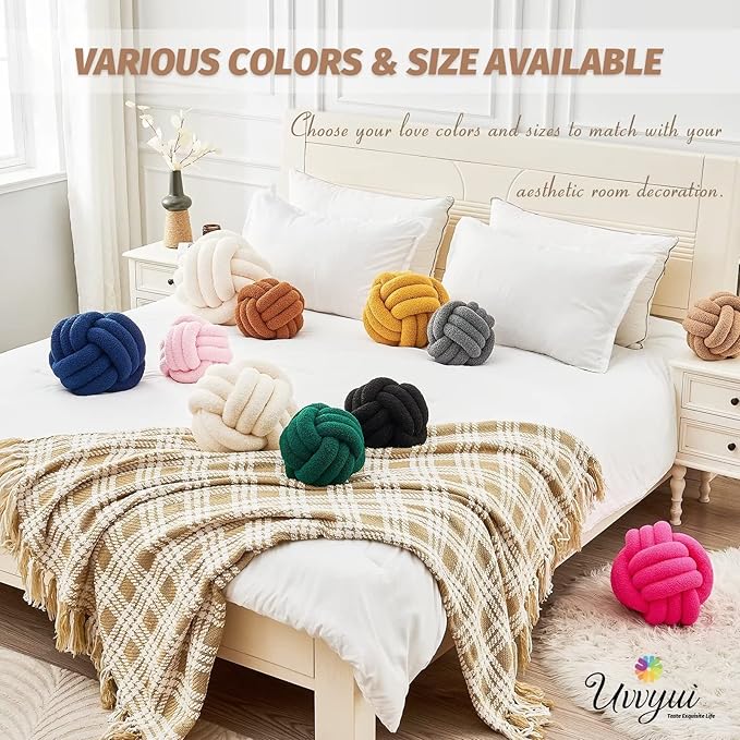 Uvvyui Knot Pillow Ball, Soft Home Decorative Pillows, Round Throw Pillow, Handmade Knotted Plush Pillow, Round Boucle Pillow Cushion (8.6 Inches Khaki)