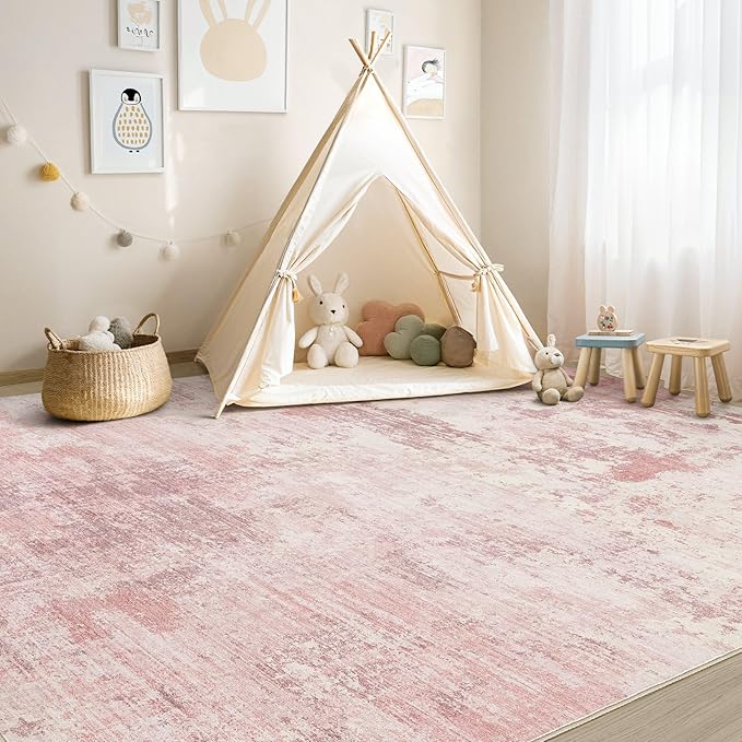 UERMEI 5x7 Area Rug Living Room Rugs Thickened - Washable Neutral Modern Abstract Soft Rug Indoor Floor No Slip Rug Carpet for Bedroom Under Dining Table Home Office Decor - Pink