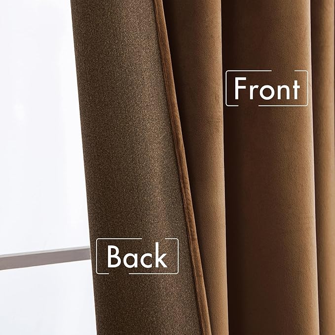 MIULEE Velvet Curtains 96 inches - Luxury Curtains for Bedroom Living Room Room Darkening Thermal Insulated Super Soft Window Drapes Rod Pocket & Back Tab, Brown, W52 x L96 inches, 2 Panels