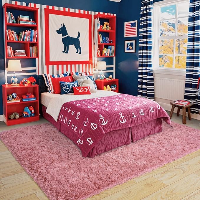 Pionblank Super Fluffy Area Rug for Living Room 5x7 Feet, Modern Indoor Shaggy Carpet, Soft Plush Non Slip Rugs for Bedroom Kids Room Teens Dorm Cloakroom Home Decor, Blush