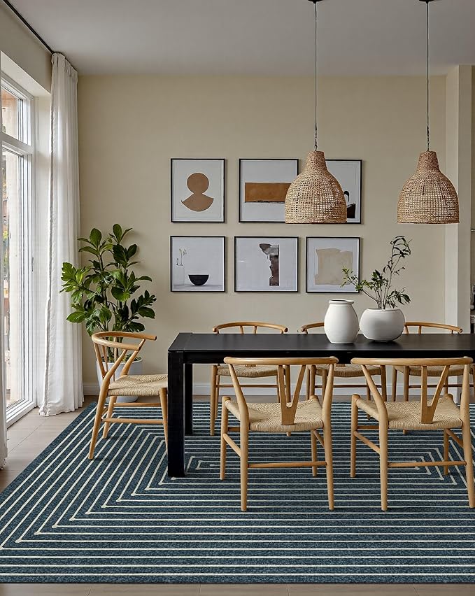 Latte&Fog 5x7 Area Rugs for Living Room Bedroom, Blue Modern Abstract Washable Rug, Boho Non Slip Low Pile Carpet for Indoor Dining Room, Dorm, Classroom, College Dorm, Farmhouse and Kids Room - Blue