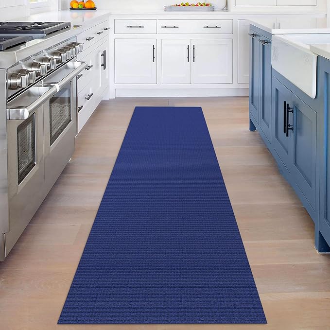 KOZYFLY Runners for Hallways 2.6x8 ft Washable Kitchen Runner Non Slip Rubber Backed Hall Runners Cotton Entryway Runner Rugs Floor Carpet for Indoor Backdoor Bedroom Kitchen, Royal Blue/Navy