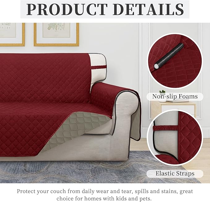ISSUNTEX Double Protection 100% Waterproof Sofa Covers for Living Room, Couch Covers for 3 Cushion Couch Sofa, Reversible Furniture Protector Sofa Cover for Dogs (Oversized Sofa, Christmas Red/Beige)