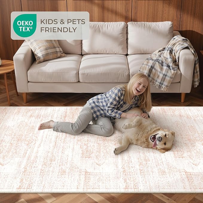2x6 Runner Rug Non Slip for Entryway, Washable Runners for Kitchen, Soft Thin Hallway Rug for Bedroom, Laundry, Small Stain Resistant Indoor Door Mat(2'x6', Pink/White)
