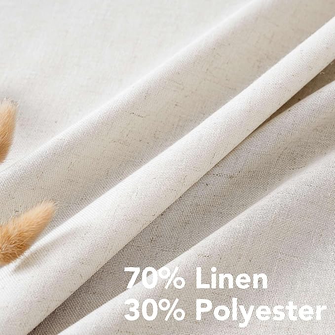 H.VERSAILTEX Natural Linen Grommet Curtains 84 Inch Length for Living Room 2 Panel Drape Semi Sheer Neutral Country Rustic Farmhouse Boho Curtain Bedroom Muslin Look Light Filtering, Heathered Natural