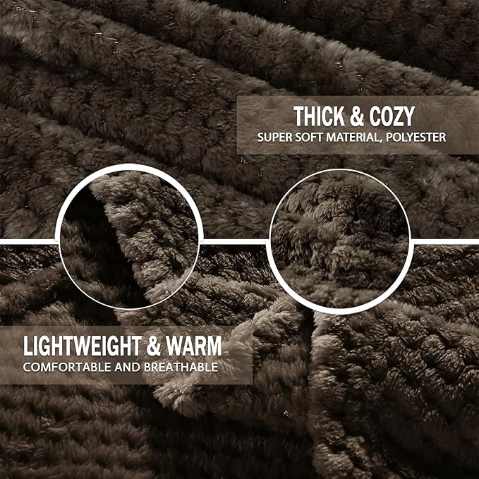 Exclusivo Mezcla Fleece Bed Blanket Twin Size, Super Soft and Warm Blankets for Couch, Sofa and Bed Waffle Textured, Cozy, Fuzzy and Lightweight (Coffee, 90x66 Inches)
