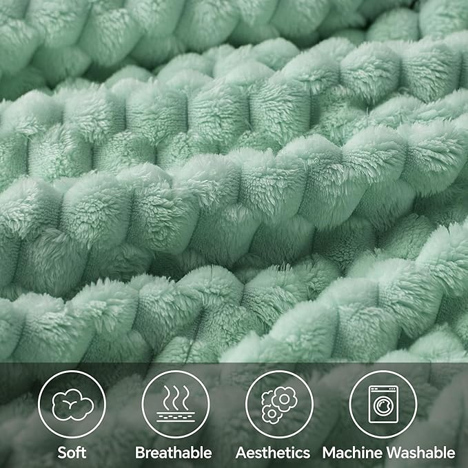 BEDELITE Fleece Throw Blanket for Couch & Bed - 3D Jacquard Decorative Mint Green Blanket, Super Soft and Cozy Warm Fuzzy Blanket All Seasons Suitable, 50x60Inches