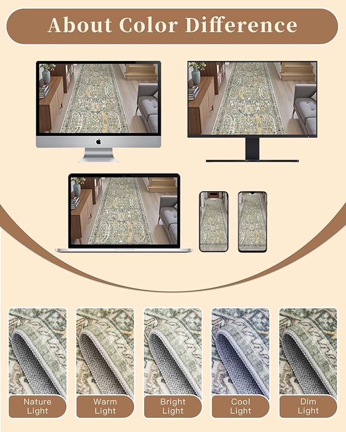 Madane Runner Rug 2x8, Washable Hallway Runner Rugs, Non-Slip Low-Pile Soft Kitchen Rug Runner Laundry Room Rug, Vintage Throw Entry Foyer Mat for Entrance Living Room (Green/Gold, 2 x 8)