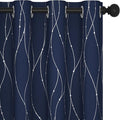 Deconovo Blackout Curtains, Thermal Insulated Noise‑Reducing Grommet Drapes, Wave Line Dot Foil Print, 52 x 72 Inch, 2 Panels, Machine‑Washable Window Curtains for Bedroom Living Room Nursery Kitchen
