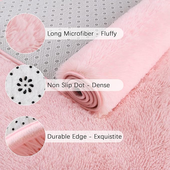 Chicrug Soft Area Rugs for Bedroom Living Room Plush Fluffy Rug 4x6 Feet, Shag Furry Area Rug Carpet Non Shedding for Nursery Children Kids Girls Room Home Decorative, Pink