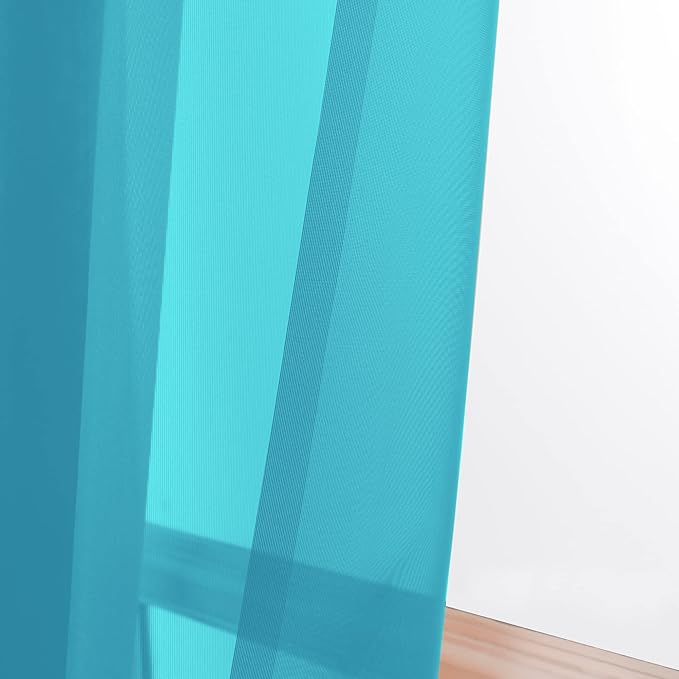 OWENIE Turquoise Blue Sheer Curtains, Sheer Curtains 84 inch Length 2 Panels Set, Rod Pocket Voile Fimly Sheer Drapes for Living Room/Bedroom, 2pcs, Each 42" W x 84" L