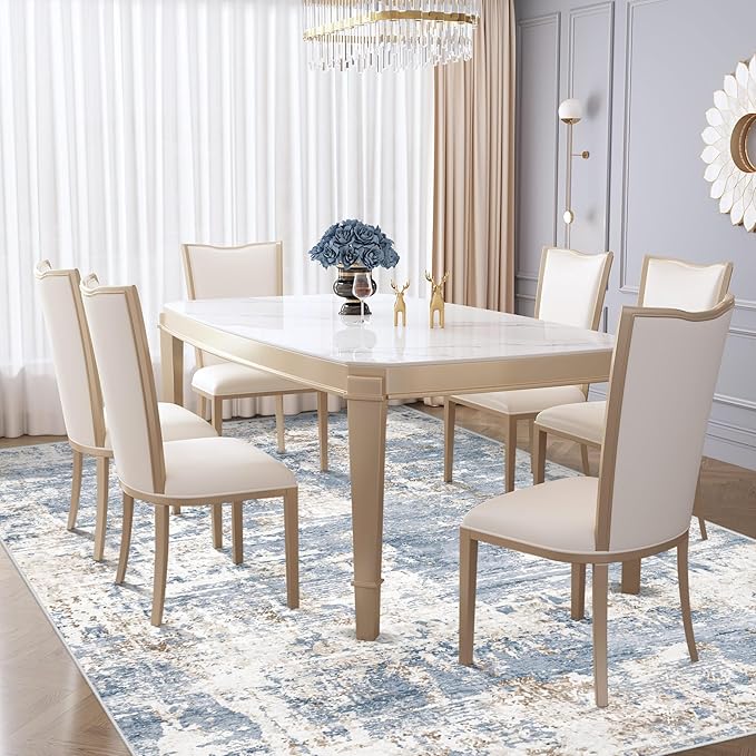 XLUEZ 6x9 Area Rugs for Living Room, Washable Modern Abstract Large Area Rug Neutral Soft Non Slip Kids Rug Stain Resistant Indoor Carpet for Bedroom Nursery Dining Room Playroom(Blue, 6'x9')