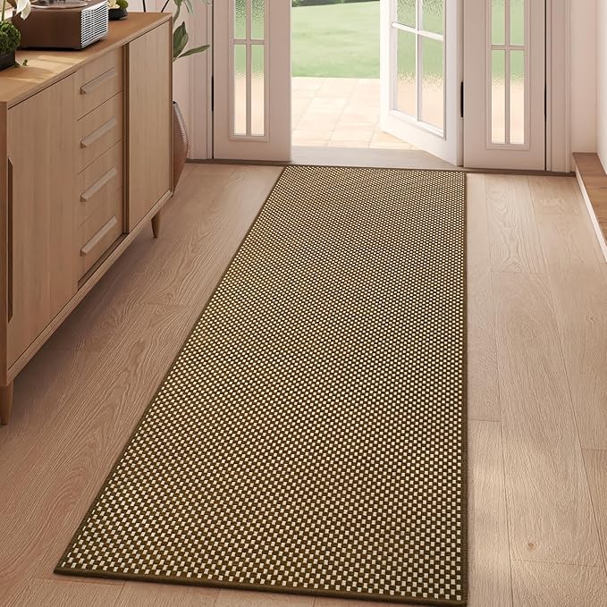 YDKGL 2x5 ft Hallway Runner Rug Boho Woven Washable Kitchen Runner Rugs Mat Non Slip, Soft Entryway Laundry Hall Runner Floor Carpet for Indoor Backdoor Bedroom Kitchen Living Room, Dark Brown/Coffee