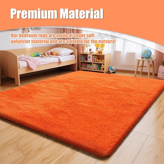 9x12 Fluffy Area Rugs for Living Room,Orange Large Fuzzy Shag Area Rug for Bedroom,Soft Non-Shedding Indoor Plush Carpet for Kids Bedroom Nursery Home Decor