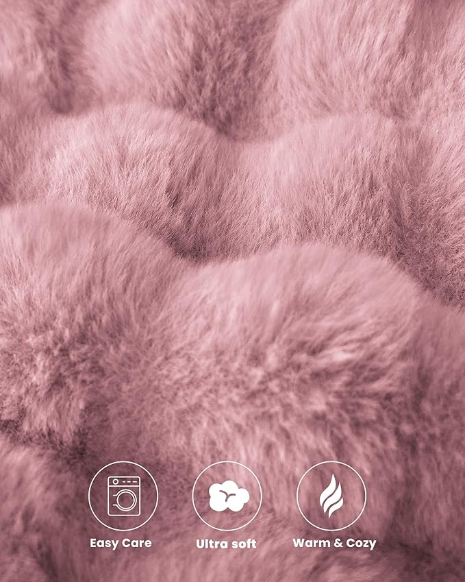 Ultra Soft Cozy Faux Fur Throw Blanket, Fuzzy Plush Thick Bubble Blanket, Oversize Luxury Fluffy Blanket for Couch, Sofa, Bedroom, and Living Room,50x60 Inches,Pink