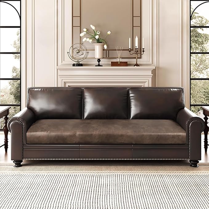 Leather Look Couch Cushion Covers Sofa Seat Slipcovers Sets Couches Furniture Protector for Sectional Armchair Loveseat Pets Kids Stretch Spandex Fabric (1 Cushion Sofa, Light Brown)