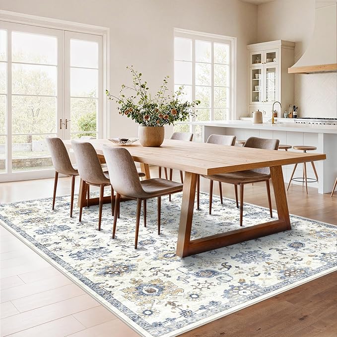 AMADA HOMEFURNISHING 5x7 Area Rugs, Washable Living Room Rug Low-Profile with Non-Slip Backing & Durable Edge Binding, Vintage 5x7 Rugs for Living Room, Bedroom, Dining Room