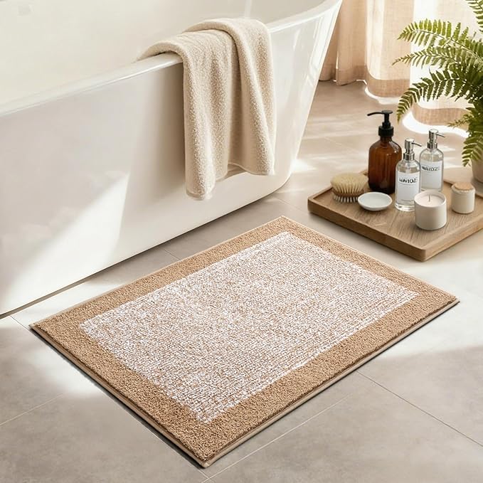 Bathroom Rugs 30x20 Non Slip Washable, Beige Bath Mat for Bathroom Floor Tub, Soft Absorbent Quick Dry Mats for Shower, Bathtub,Home Decor
