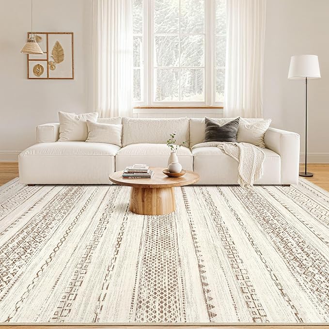 Nakagishi 6x9 Area Rugs Living Room: Washable Boho Large Neutral Soft Farmhouse Rug Stain Resistant Modern Indoor Floor Non-Slip Accent Carpet for Bedroom Nursery Kids Playroom Office Dining Room Dorm