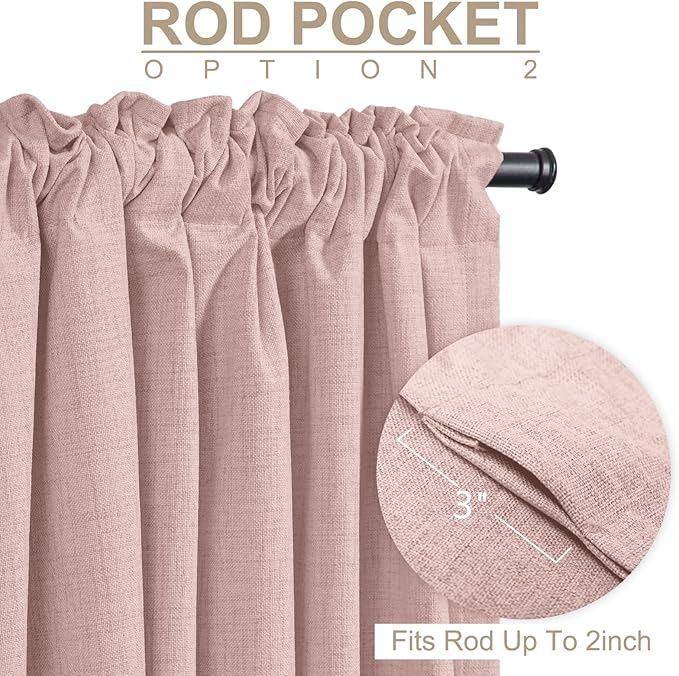 100% Blackout Shield Blush Linen Blackout Curtains for Bedroom 90 Inches Long, Back Tab/Rod Pocket Living Room Drapes, Thermal Insulated Blackout Curtains 2 Panels Set, 50" W x 90" L