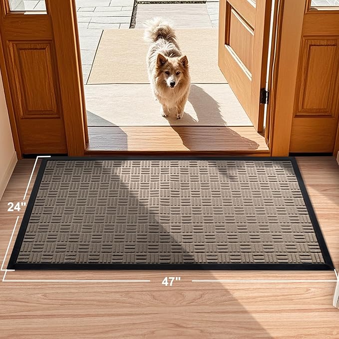 Mibao Front Door Mat, Heavy Duty Durable Welcome Mat for Outdoor Indoor, Dirt Trapper Waterproof Super Absorbent Door Mat for Entryway Outside Patio Porch, 47" x 24", Beige