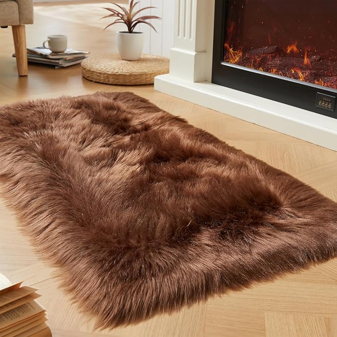 EasyJoy Ultra Soft Fluffy Shaggy Area Rug Faux Fur Rug Chair Cover Seat Pad Fuzzy Area Rug for Bedroom Floor Sofa Living Room (2 x 4 ft Rectangle, Coffee)