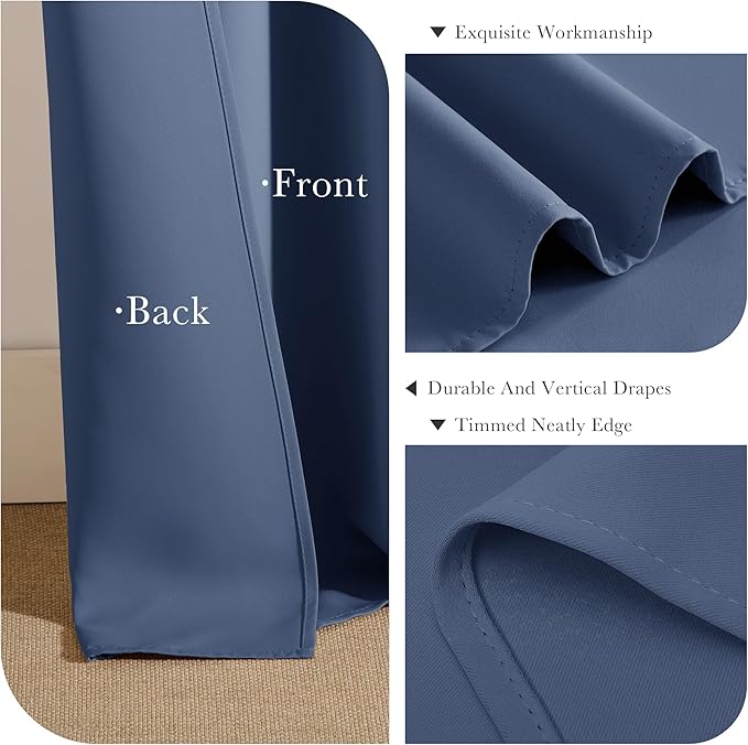 PONY DANCE Blackout Curtains 72 inches Long - 42 Inches Wide, Blue Haze Rod Pocket & Back Tab Thermal Panels Home Decor Window Covering Energy Efficient Drapes for Bedroom, 2 Pieces