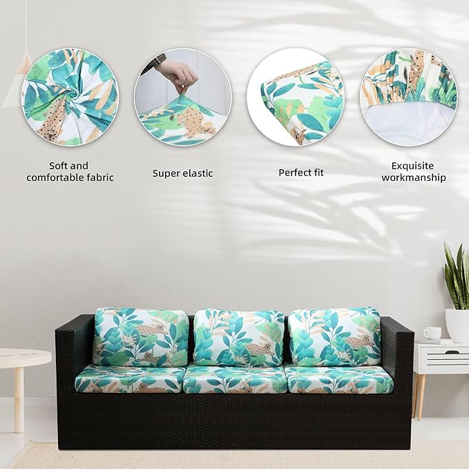 8Pcs Stretch Patio Cushion Covers,Outdoor Couch Covers Replacement,Outdoor Couch & Sofa Slipcovers,for Patio Furniture Cushion Covers,Washable Reusable urniture Protector(Leopard,8PCS)