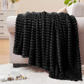 BEDELITE Fleece Throw Blanket for Couch – 3D Ribbed Jacquard Soft and Warm Decorative Fuzzy Blanket – Cozy, Fluffy, Plush Lightweight Black Throw Blankets for Bed, Sofa, 50x70 inches