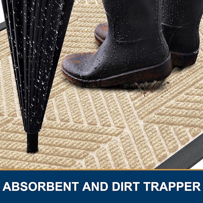 Smiry Front Door Mat Outside Entrance, Heavy Duty Sturdy Natural Rubber Doormat, Trap Dirt and Moisture, Easy Clean Low Profile Welcome Floor Mats for Indoor Outdoor Entry, 59x34 Inch, Beige