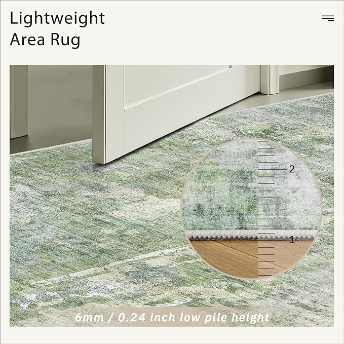 Abstract Rug 8x10 Large Living Room Rugs Neutral Modern Washable Area Rugs for Bedroom Dining Room Non-Slip Stain Resistant Foldable Thin Rug Green