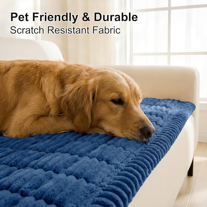Smiry Couch Cover for Dogs Washable, Non Slip Fuzzy Pet Couch Covers for 3 Cushion Sofa Pet Friendly, Thick Soft Sofa Slipcovers Cushion Protector (Navy Blue, 27.6" x 59")