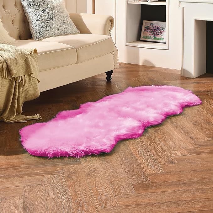 duduta Hot Pink Faux Sheepskin Runner Rug 2x6 ft, Fluffy Shag Girls Bedroom Dorm Rug Decor Fur Seat Covers Washable