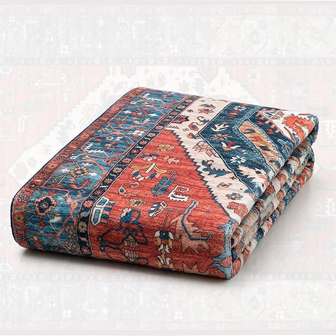 SERISSA Washable Rugs 6x9 Area Rugs, Large Non-Slip Boho Living Room Rust Rug, Ultra Soft Vintage Print Distressed Oriental Tribal Farmhouse Carpet for Dining Room Bedroom Dorm Office Home Decor
