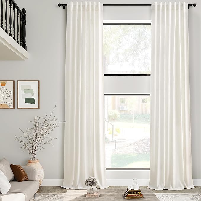 Cream Linen Curtains 168 Inches Long for Living Room Extra Long Back Tab Curtains Neutral Farmhouse Light Filtering Semi Sheer Linen Drapes Ceiling to Floor for Large Window 2 Panels Set 52x168