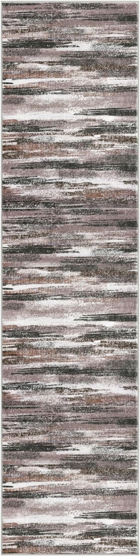 Lansny Modern Abstract Runner Rug 3x10, Dark Light Brown White Washable Kitchen Runner Non-Slip Soft Hallway Rug Runner Thin Print Faux Wool Carpet for Entryway Bedroom Laundry Room Indoor