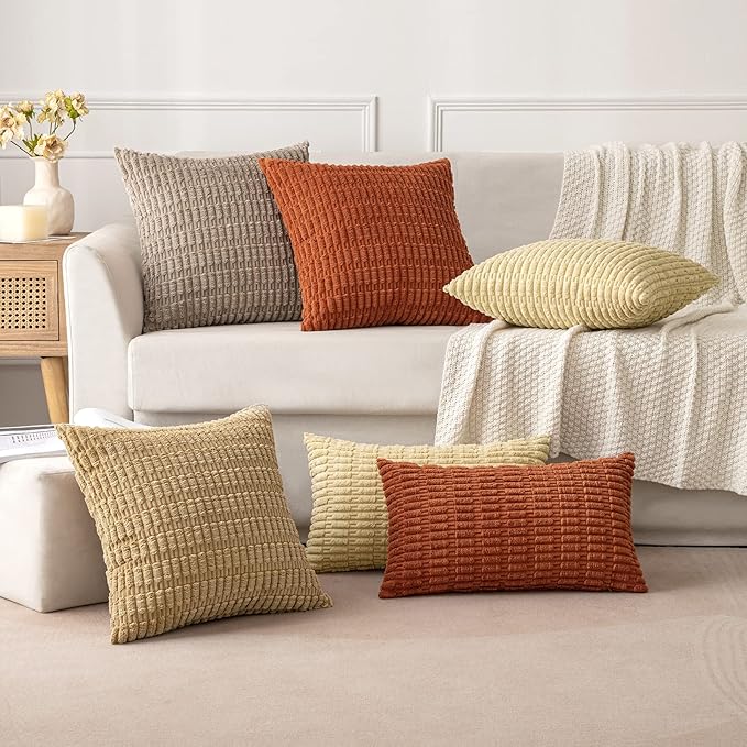 MIULEE Pack of 2 Corduroy Decorative Throw Pillow Covers 24x24 Inch Soft Boho Striped Pillow Covers Modern Farmhouse Home Decor for Sofa Living Room Couch Bed Khaki