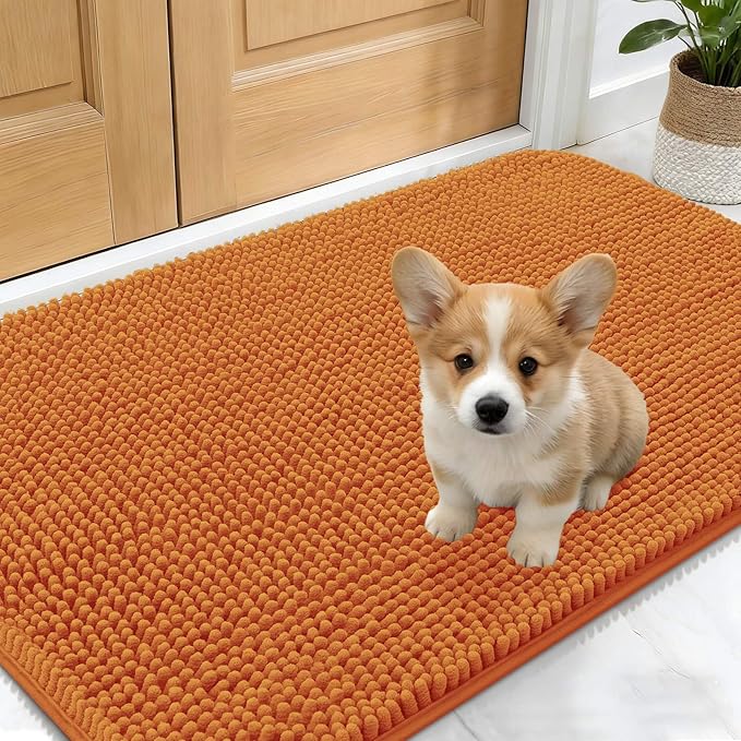 OLANLY Dog Door Mat for Muddy Paws 24x16, Absorbs Moisture and Dirt, Absorbent Non-Slip Washable Doormat, Quick Dry Chenille Mud Mat for Dogs, Entry Indoor Entryway Carpet for Inside Floor, Clay