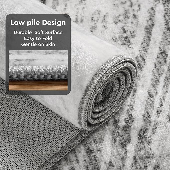 6x9 Area Rugs for Living Room-Machine Washable Rug Ultra Soft Non Slip Area Rug Modern Abstract Dahlia Indoor Carpet Rugs for Bedroom Dining Room Playroom Nursery Bedside Office, Grey