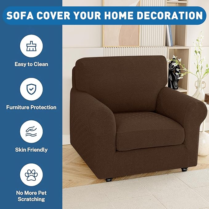 XINEAGE Large Couch Cushion Covers Seat Cushion Cover Thick Stretch Sofa Slipcovers 1 Piece Individual Couch Covers with Elastic Bottom(Single XL Seat Cushion/Backrest,Coffee)