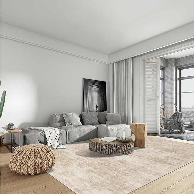 9x12 Area Rugs Washable Rug: Modern Abstract Living Room Rug Soft Anti-Skid Thin Carpet Indoor Floor Non-Shedding Carpets for Bedroom Dining Room Farmhouse Nursery Home Office Beige