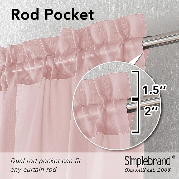 Simplebrand Blush Sheer Curtains 84 Inches Long, Light Filtering Rod Pocket Solid Color Window Sheer Curtain Panels, Elegant Curtains & Drapes for Living Room, Bedroom 2 Panels, 59" W x 84" L